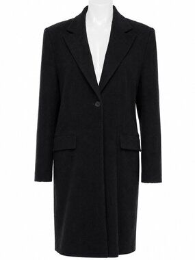 Size 16 Womens Black Long Blazer Coat One Button Tailored Office Faux Suede Chic